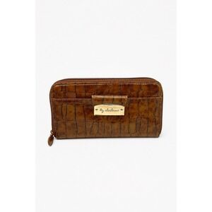 Vintage Liz Claiborne Embossed Faux Croc Leather Zip Around Wallet Women Brown